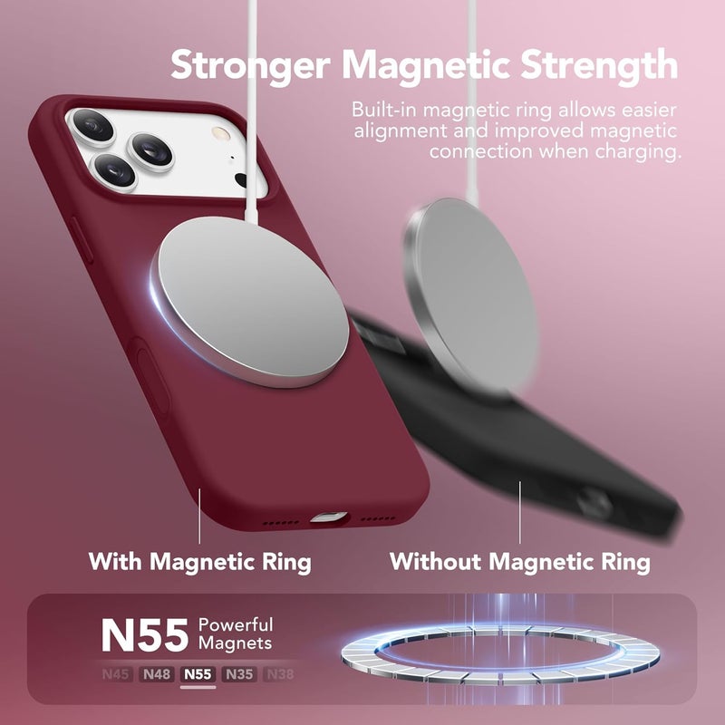 GONEZ Magnetic for iPhone 17 Pro Max Case, Compatible with MagSafe, [Screen Protector + Camera Lens Protector], Liquid Silicone Anti-Scratch Shockproof Protective Phone Case 6.9 inch, Maroon - Image 3